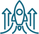 An Rocket Icon in Blue Color on a Transparent Background